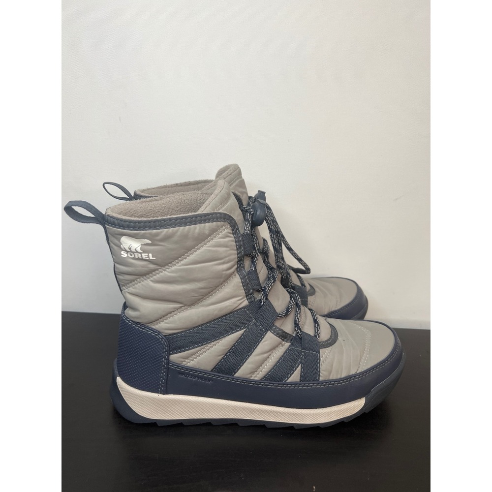 Sorel Whitney II Puffy Mid Boots Grey Navy Waterproof Snow Shoes Little Boy Sz 3